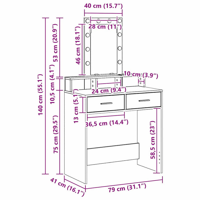 Masă de Machiaj cu sertar Maro 79 x 41 x 140 cm Lemn compozit - WALTI WALTI