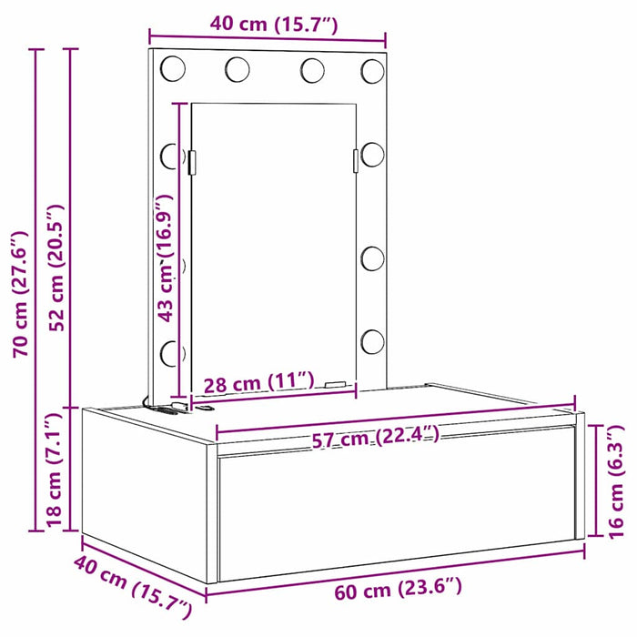 Masă de Machiaj cu sertar Maro 60 x 40 x 70 cm Lemn compozit - WALTI WALTI
