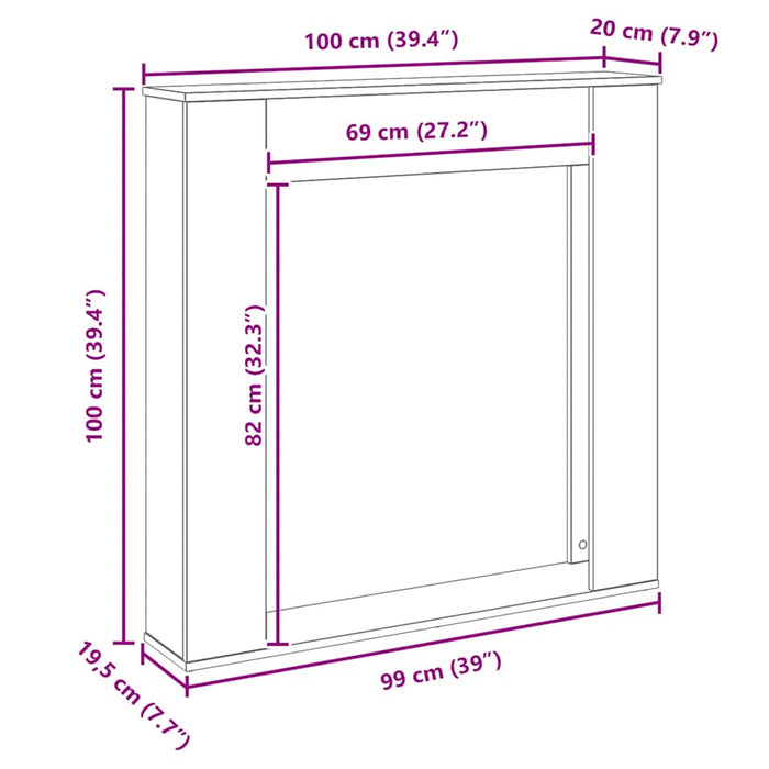 Ramă șemineu stejar negru 100x20x100 cm lemn prelucrat - WALTI WALTI