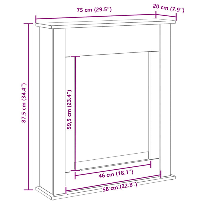 Ramă șemineu stejar negru 75x20x87,5 cm lemn prelucrat - WALTI WALTI