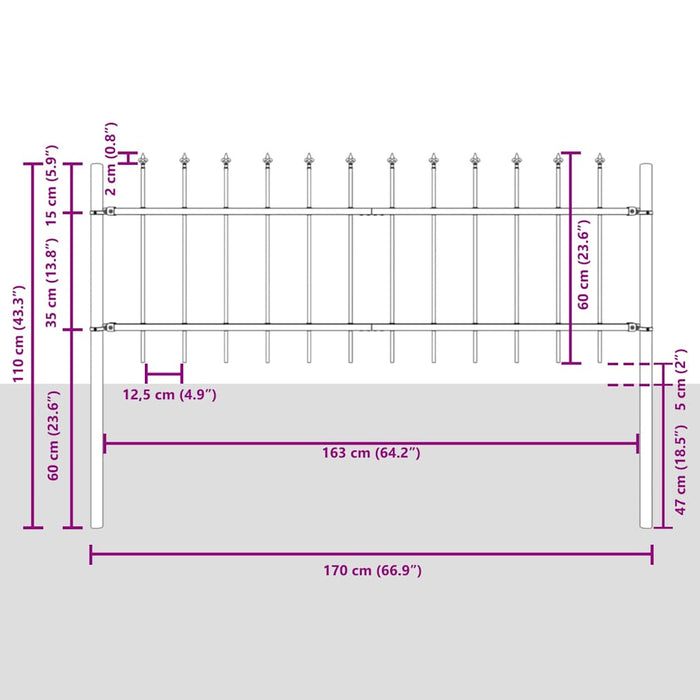 Gard de Grădină Alb 6.8 x 0.6 m Oțel vopsit în pulbere - WALTI WALTI