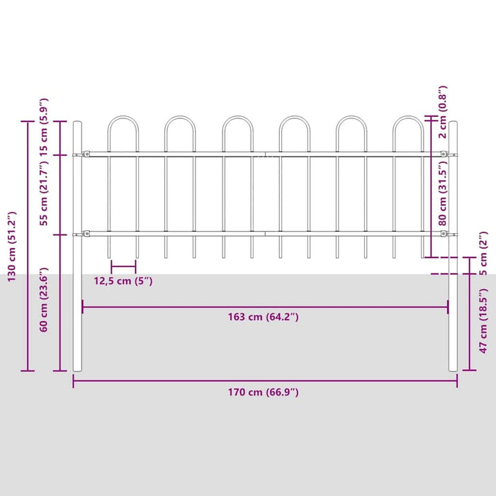 Gard de Grădină Gri 8.5 x 0.8 m Oțel vopsit în pulbere - WALTI WALTI