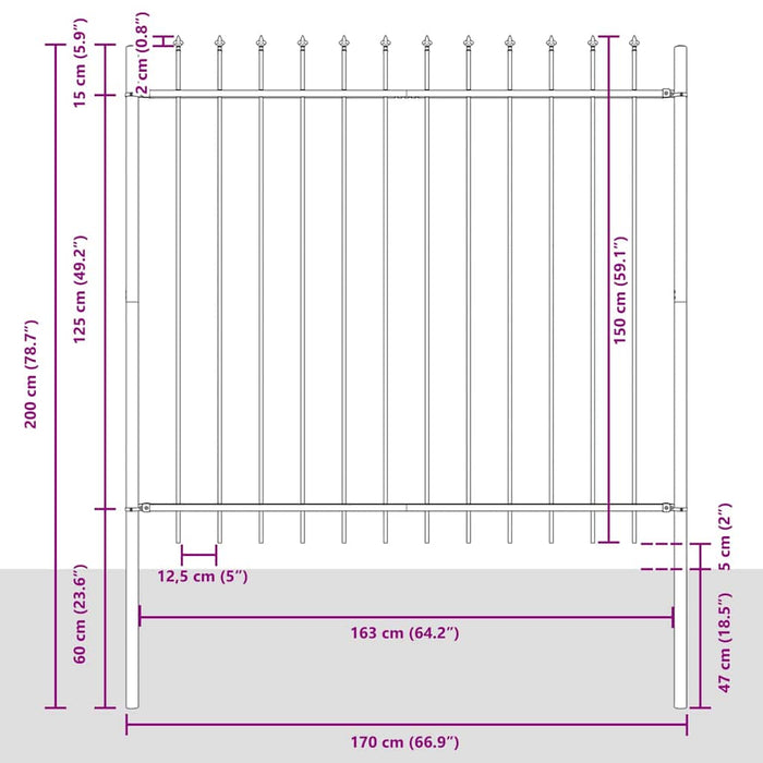 Gard de Grădină 6 pcs Gri 10,2 x 1,5 m Oțel acoperit cu pulbere WALTI