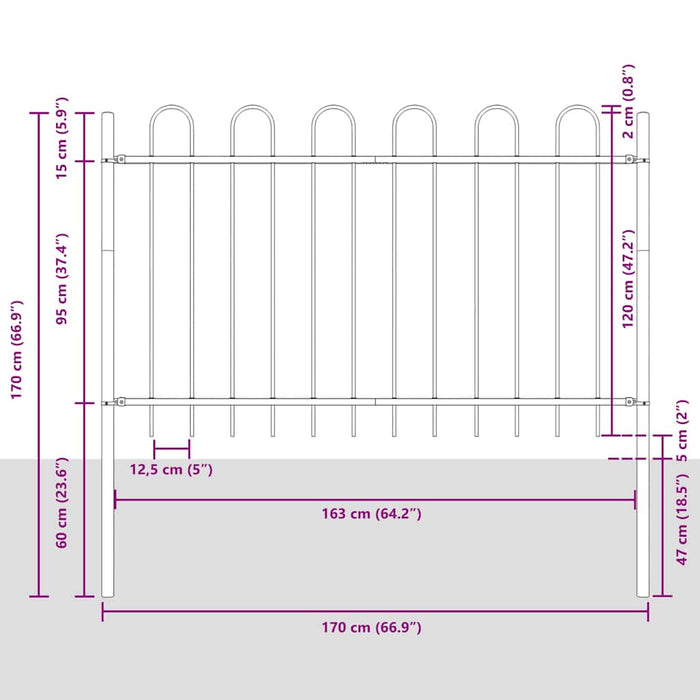 Gard de Grădină 7 pcs Gri 11,9 x 1,2 m Oțel acoperit cu pulbere - WALTI WALTI