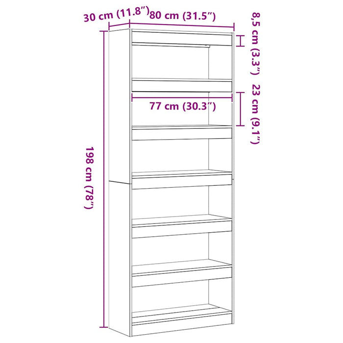 Bibliotecă cu raft Gri beton 80 x 30 x 198 cm Lemn compozit - WALTI WALTI
