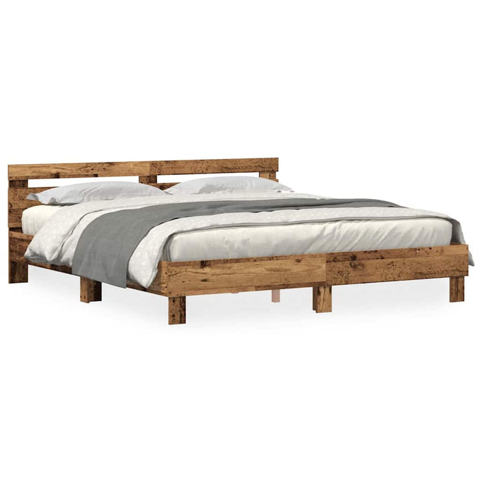 Cadru de pat cu headboard Lemn vechi 200 x 200 cm Lemn compozit - WALTI WALTI