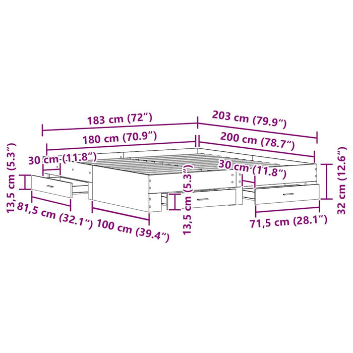 Cadru de pat cu sertar Lemn Vechi 180 x 200 cm Lemn prelucrat WALTI