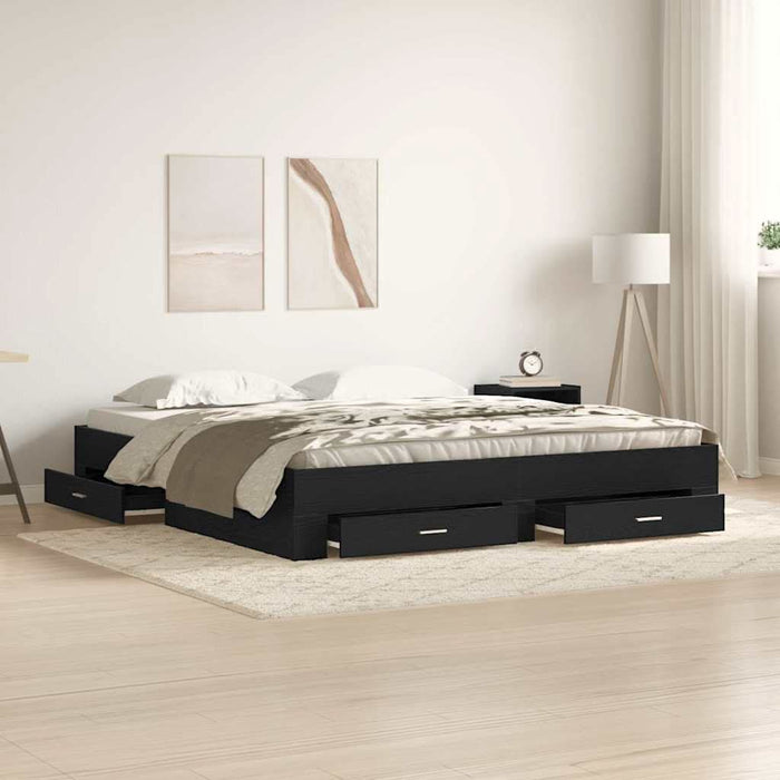 Cadru de pat cu sertare Stejar negru 180 x 200 cm Lemn compozit - WALTI WALTI