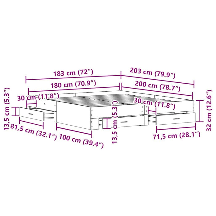 Cadru de pat cu sertare Stejar negru 180 x 200 cm Lemn compozit - WALTI WALTI
