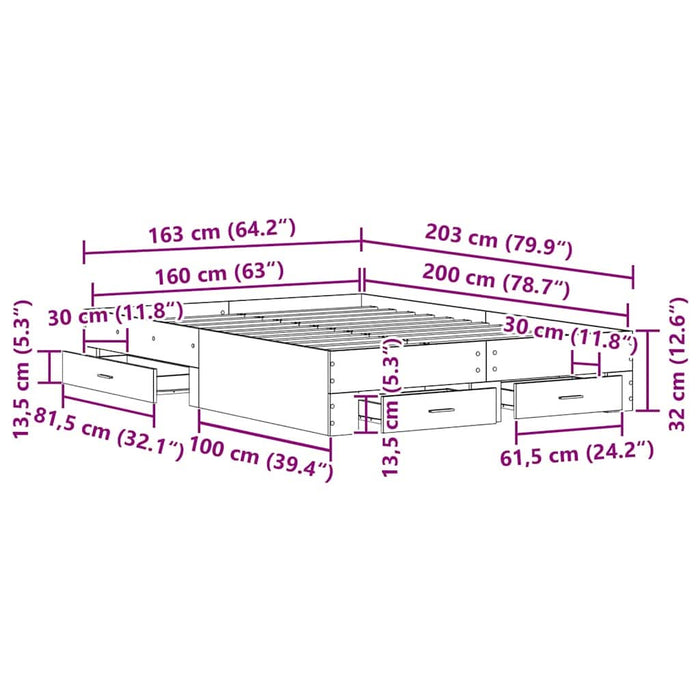 Cadru de pat cu sertare Stejar negru 160 x 200 cm Lemn compozit - WALTI WALTI