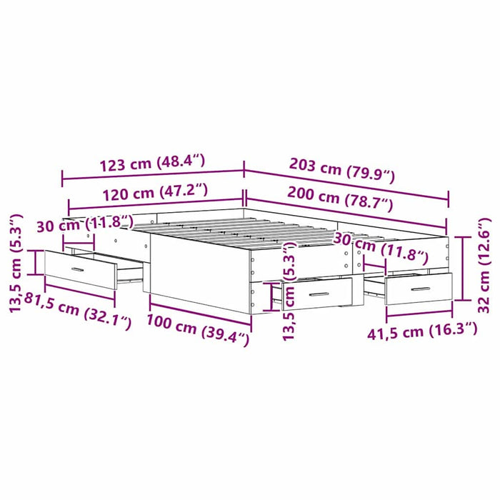 Cadru de pat cu sertare Lemn vechi 120 x 200 cm Lemn compozit - WALTI WALTI