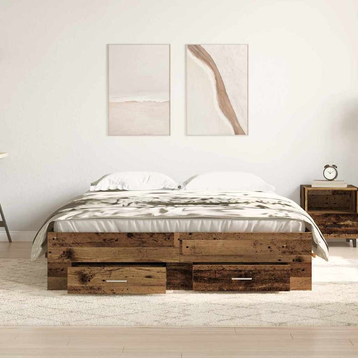 Cadru de pat cu sertare Lemn vechi 140 x 190 cm Lemn compozit - WALTI WALTI
