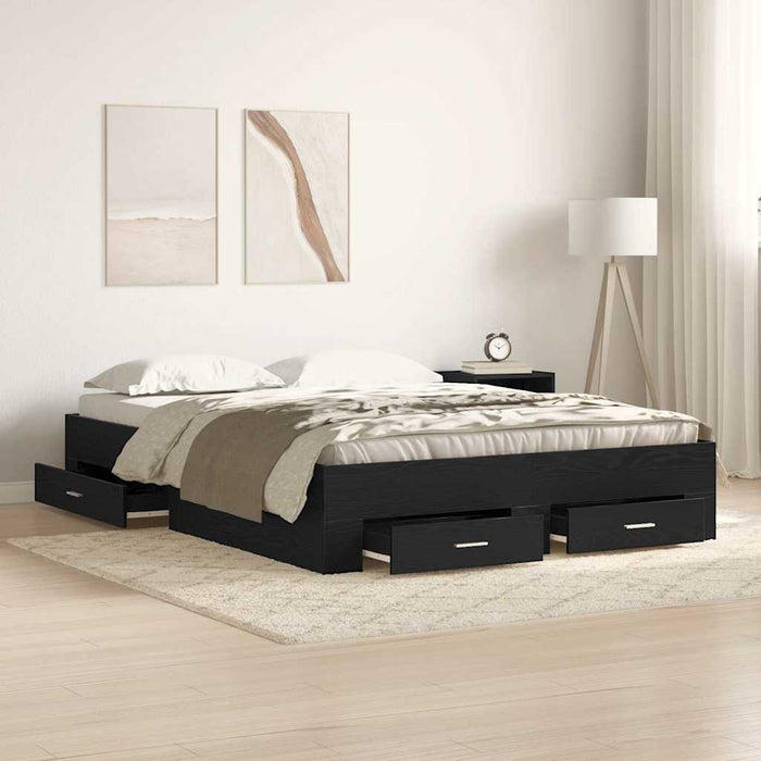 Cadru de pat cu sertare Stejar negru 140 x 190 cm Lemn compozit - WALTI WALTI