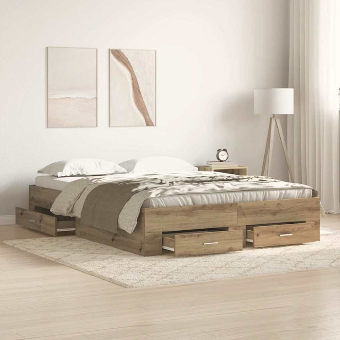 Cadru de pat cu sertare cu sertar stejar artizanal 135 x 190 cm - WALTI WALTI