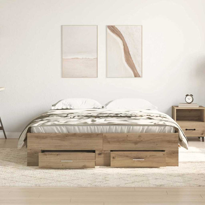 Cadru de pat cu sertare cu sertar stejar artizanal 135 x 190 cm - WALTI WALTI