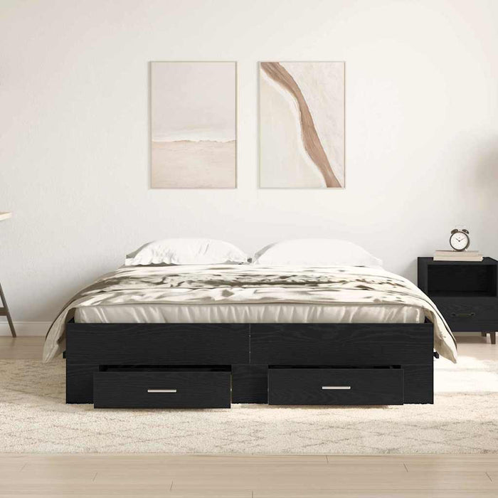 Cadru de pat cu sertare Stejar negru 135 x 190 cm Lemn compozit - WALTI WALTI