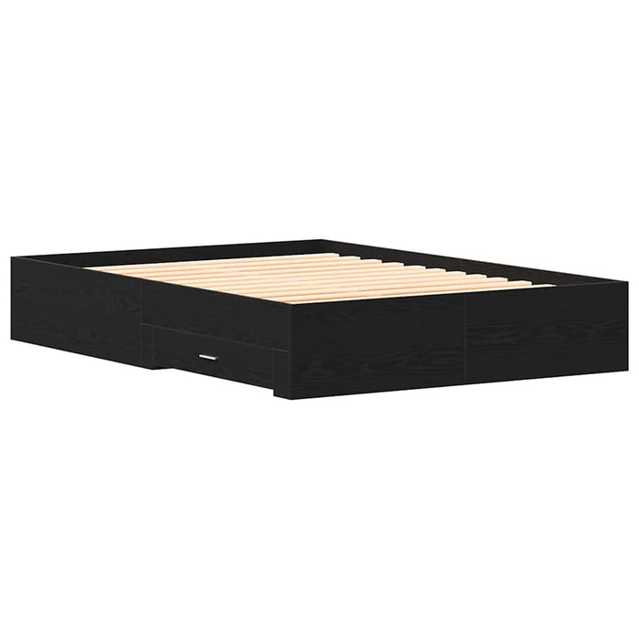 Cadru de pat cu sertare Stejar negru 135 x 190 cm Lemn compozit - WALTI WALTI
