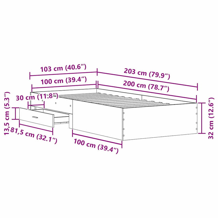 Cadru de pat cu sertare Lemn vechi 100 x 200 cm Lemn compozit - WALTI WALTI