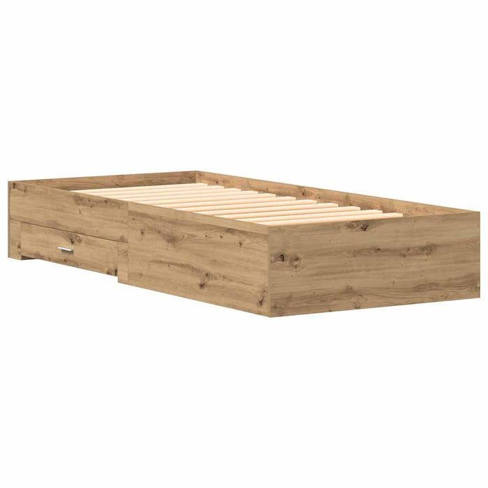 Cadru de pat cu sertare cu sertar stejar artizanal 100 x 200 cm - WALTI WALTI