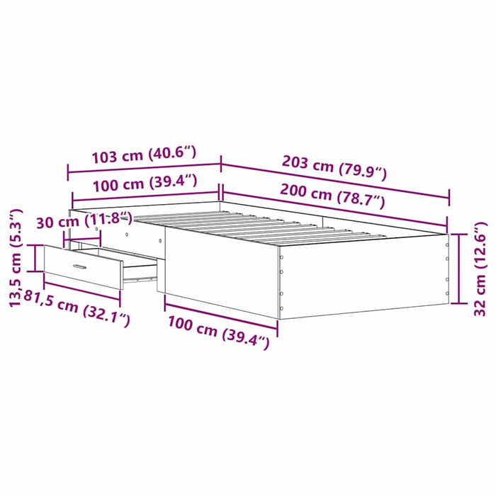 Cadru de pat cu sertare Stejar negru 100 x 200 cm Lemn compozit - WALTI WALTI