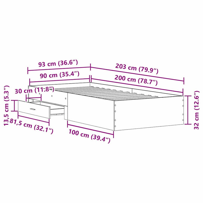 Cadru de pat cu sertare Lemn vechi 90 x 200 cm Lemn compozit - WALTI WALTI