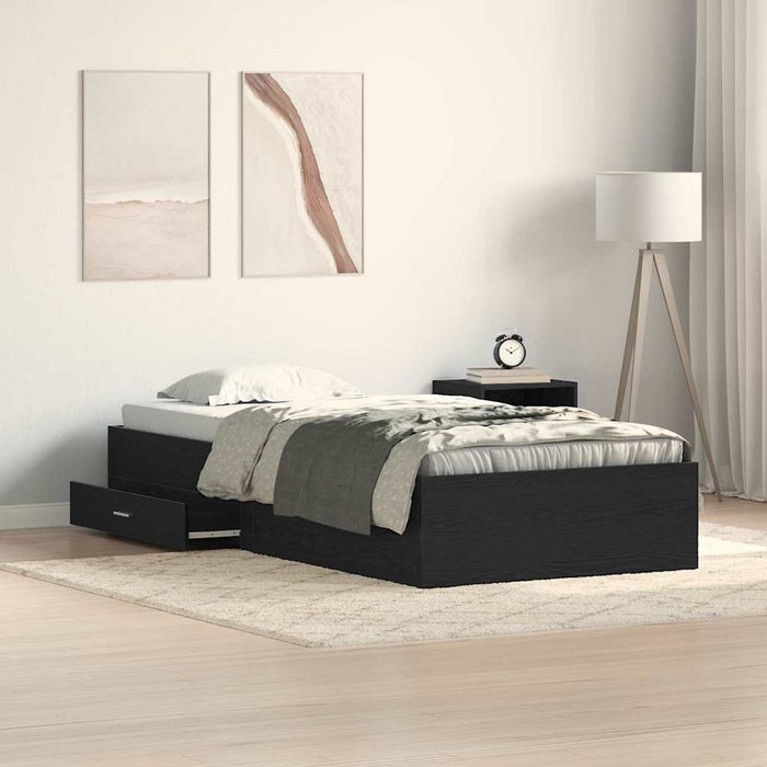 Cadru de pat cu sertare Stejar negru 90 x 200 cm Lemn compozit - WALTI WALTI