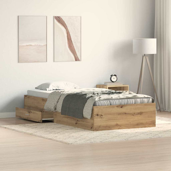 Cadru de pat cu sertare cu sertar stejar artizanal 90 x 190 cm - WALTI WALTI