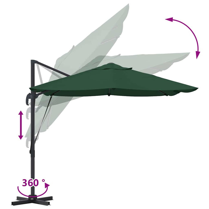 Parasol Roma cu Picior Încărcat Verde, Negru 352 x 251 x 260 cm - WALTI WALTI