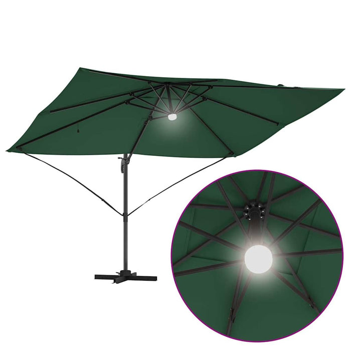 Parasol cantilever Roma verde cu LED-uri, dimensiuni 352x251x265 cm, din aluminiu. - WALTI WALTI
