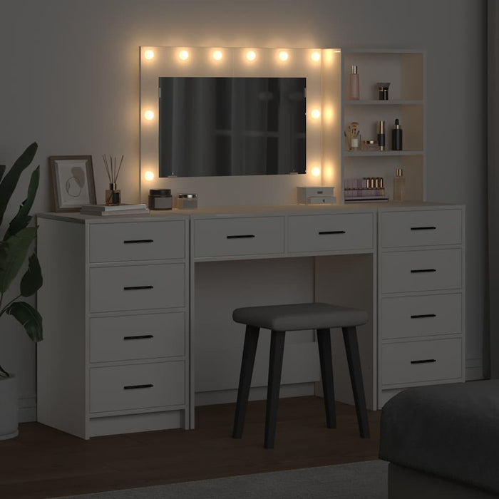 Masă de Machiaj cu lumini de oglindă 3 pcs Alb Lemn compozit - WALTI WALTI