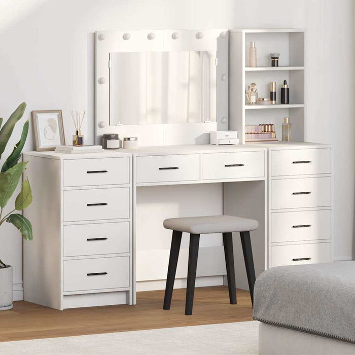 Masă de Machiaj cu lumini de oglindă 3 pcs Alb Lemn compozit - WALTI WALTI