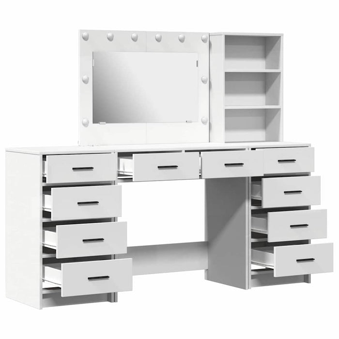 Masă de Machiaj cu lumini de oglindă 3 pcs Alb Lemn compozit - WALTI WALTI