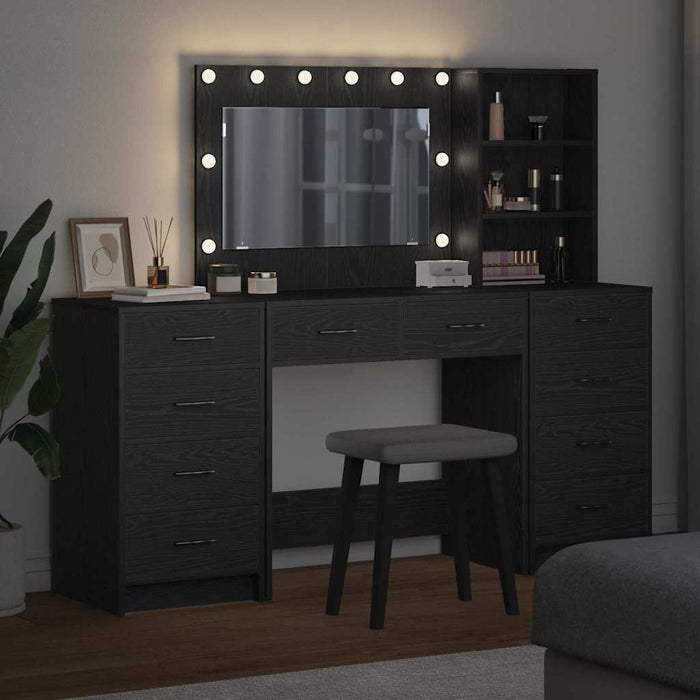 Masă de Machiaj cu sertar 3 pcs Stejar Negru Lemn compozit - WALTI WALTI