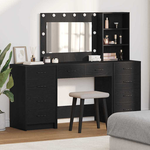 Masă de Machiaj cu sertar 3 pcs Stejar Negru Lemn compozit - WALTI WALTI