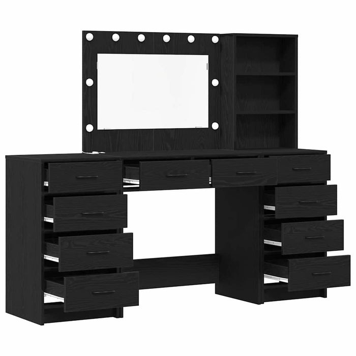 Masă de Machiaj cu sertar 3 pcs Stejar Negru Lemn compozit - WALTI WALTI