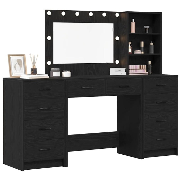 Masă de Machiaj cu sertar 3 pcs Stejar Negru Lemn compozit - WALTI WALTI