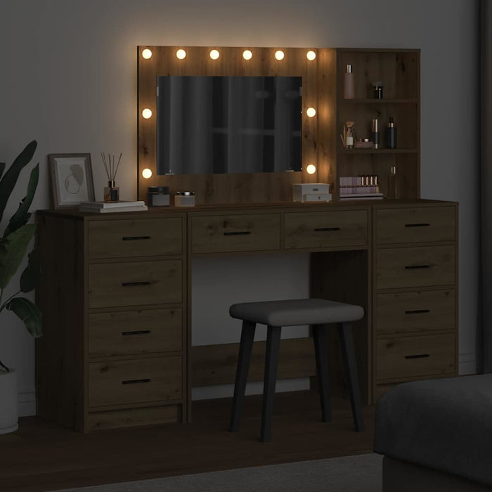 Masă de Machiaj cu sertar 3 pcs Stejar Artizanal Lemn compozit - WALTI WALTI