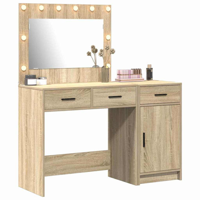 Masă de Machiaj cu lumini de oglindă 2 pcs Maro Lemn compozit - WALTI WALTI