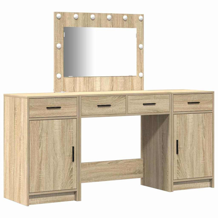 Masă de Machiaj cu lumini de oglindă 3 pcs Maro Lemn compozit - WALTI WALTI