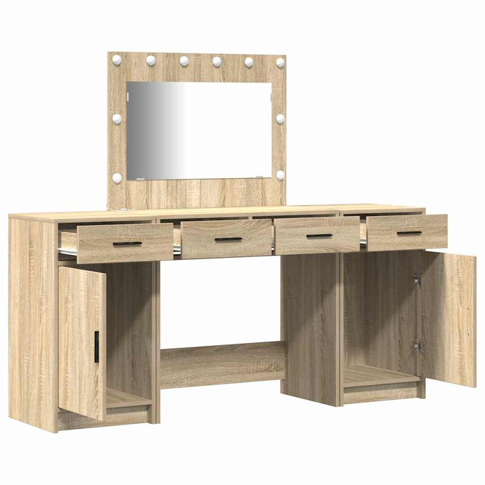 Masă de Machiaj cu lumini de oglindă 3 pcs Maro Lemn compozit - WALTI WALTI