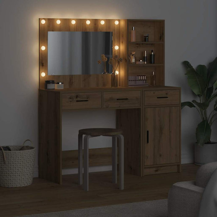 Masă de Machiaj cu lumini de oglindă 2 pcs Maro Lemn compozit - WALTI WALTI