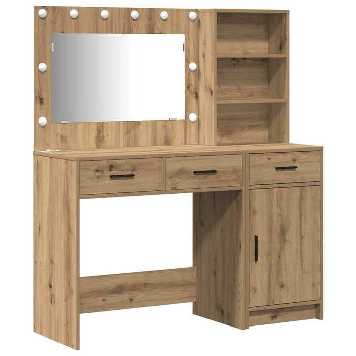 Masă de Machiaj cu lumini de oglindă 2 pcs Maro Lemn compozit - WALTI WALTI