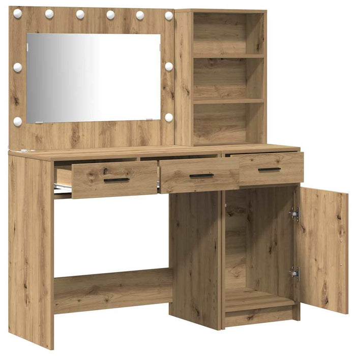 Masă de Machiaj cu lumini de oglindă 2 pcs Maro Lemn compozit - WALTI WALTI