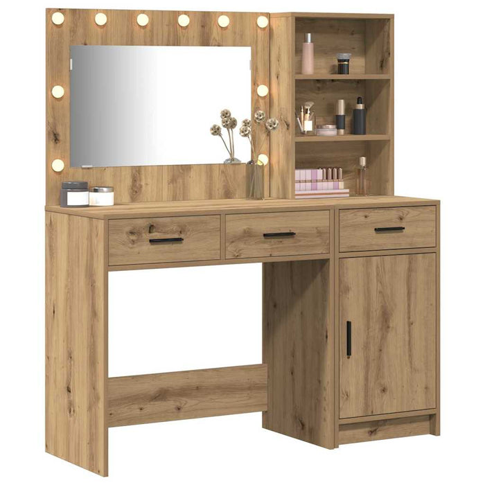Masă de Machiaj cu lumini de oglindă 2 pcs Maro Lemn compozit - WALTI WALTI