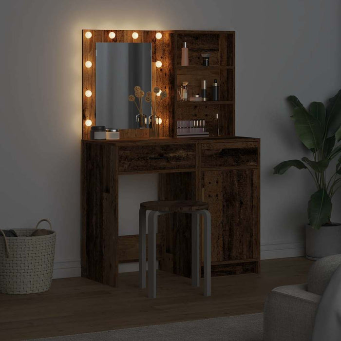 Set masă de toaletă cu LED 2 pcs Lemn vechi Lemn compozit - WALTI WALTI