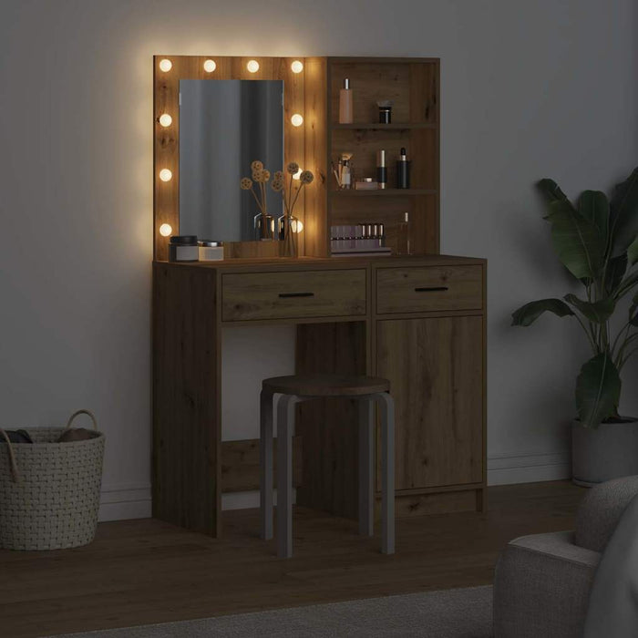 Set masă de toaletă cu LED 2 pcs Stejar Artizanal Lemn compozit - WALTI WALTI