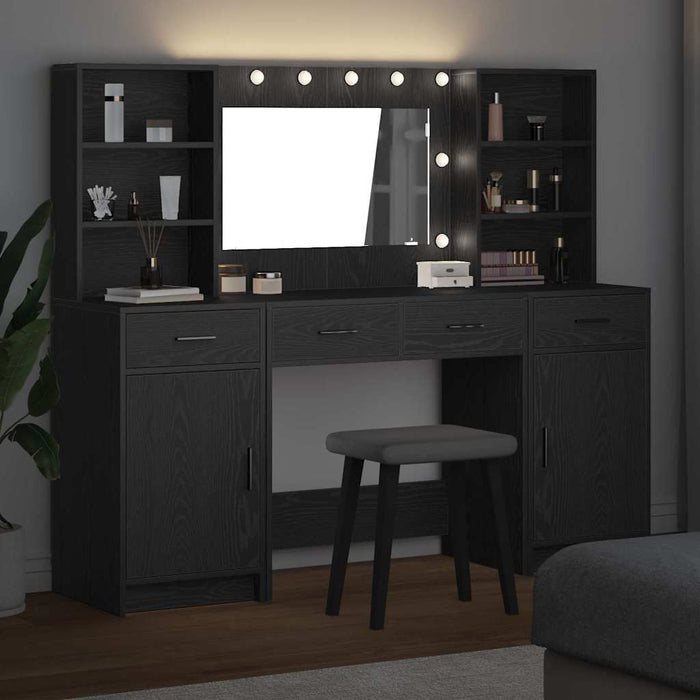 Set masă de toaletă cu LED 3 pcs Stejar Negru Lemn compozit - WALTI WALTI