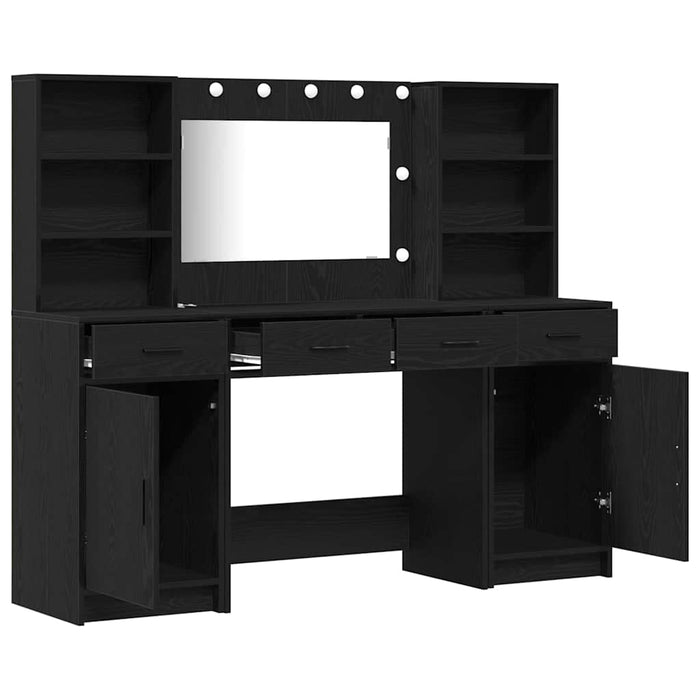 Set masă de toaletă cu LED 3 pcs Stejar Negru Lemn compozit - WALTI WALTI