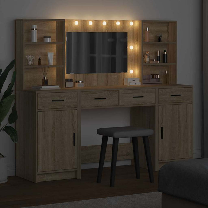 Set masă de toaletă cu LED 3 pcs Stejar Sonoma Lemn compozit - WALTI WALTI