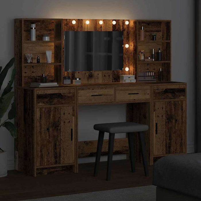 Set masă de toaletă cu LED 3 pcs Lemn vechi Lemn compozit - WALTI WALTI